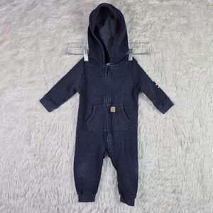 Carhartt 9M Baby Boy Blue Fleece Hooded Zip Up One Piece Outdoor